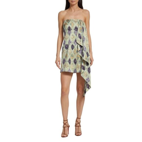 New CINQ À SEPT Luisa Silk Mini Dress in Green size 8 - Picture 2 of 13